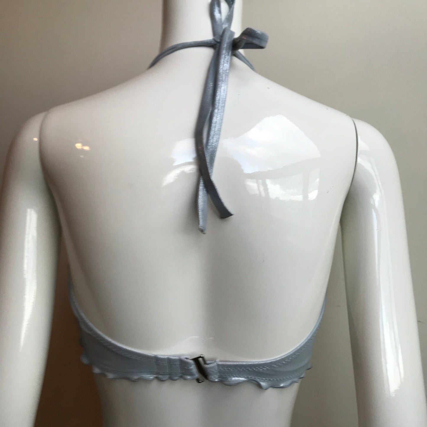 Sun Dazed Silver Underwire bra 34DD D/DD Cup shirred ruffle bikini M