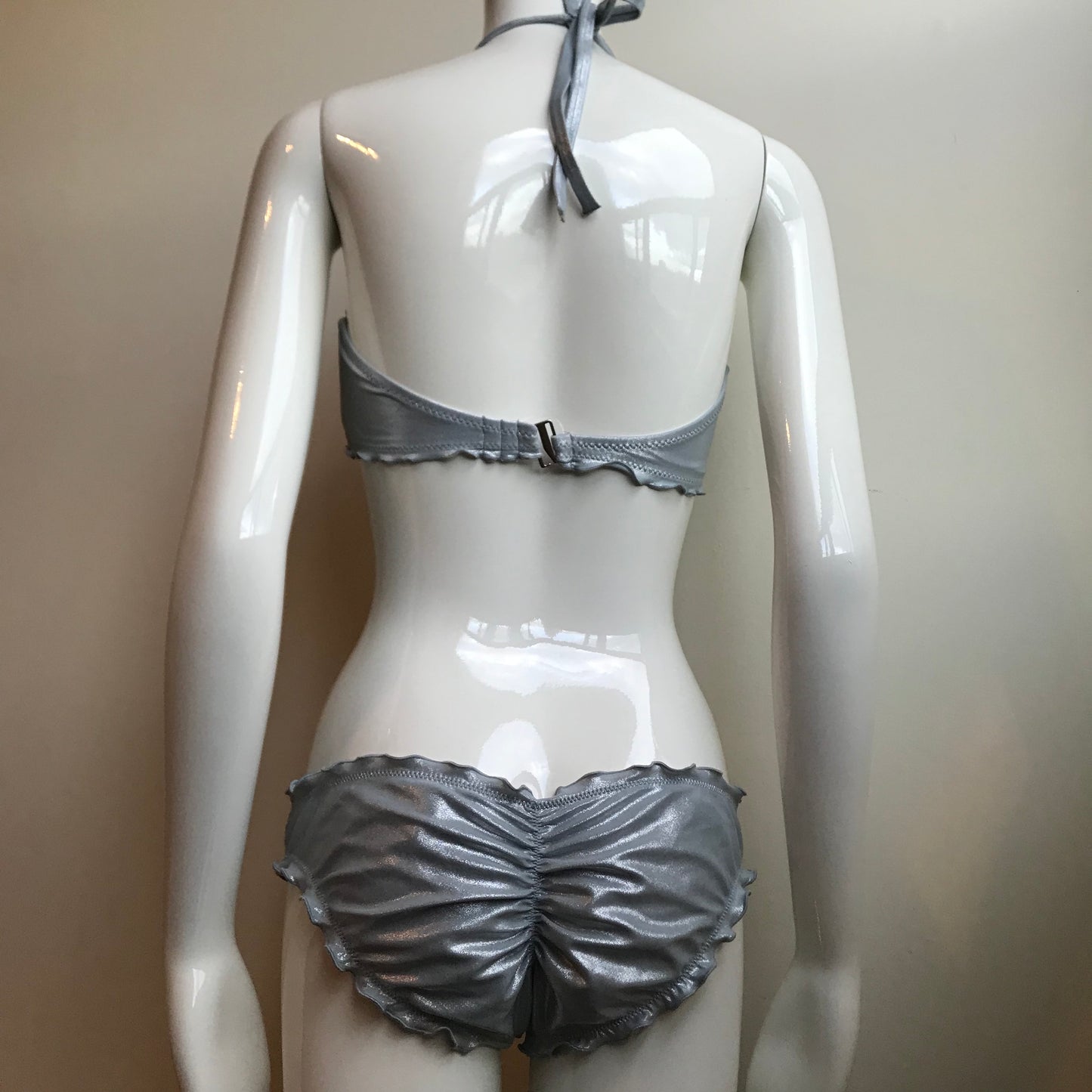 Sun Dazed Silver Underwire bra 34DD D/DD Cup shirred ruffle bikini M