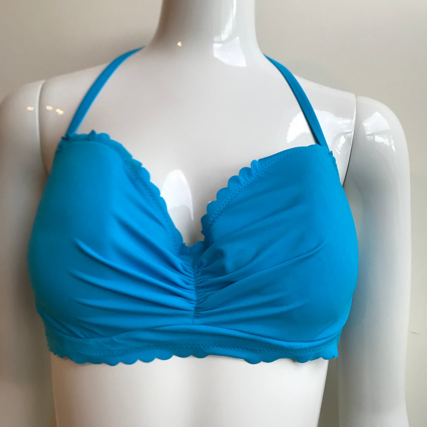 Sun Dazed Blue Underwire bra 34DD D/DD Cup shirred ruffle bikini M
