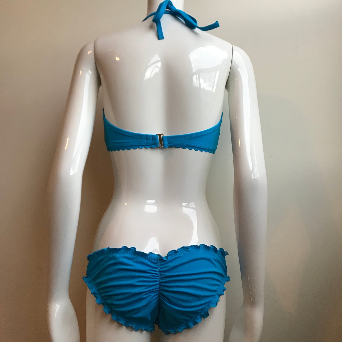 Sun Dazed Blue Underwire bra 34DD D/DD Cup shirred ruffle bikini M