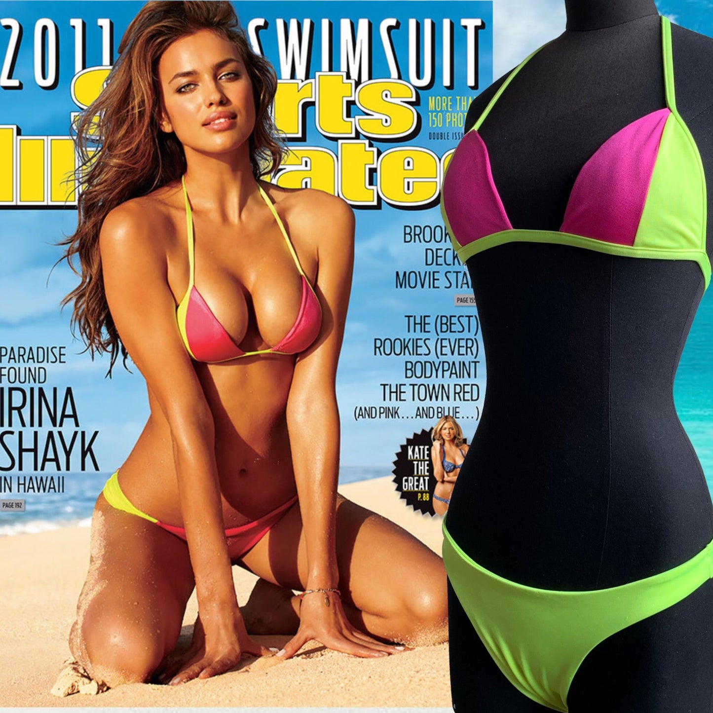 Sauvage Sports Illustrated COVER model swimsuit RARE bikini neon pink yellow