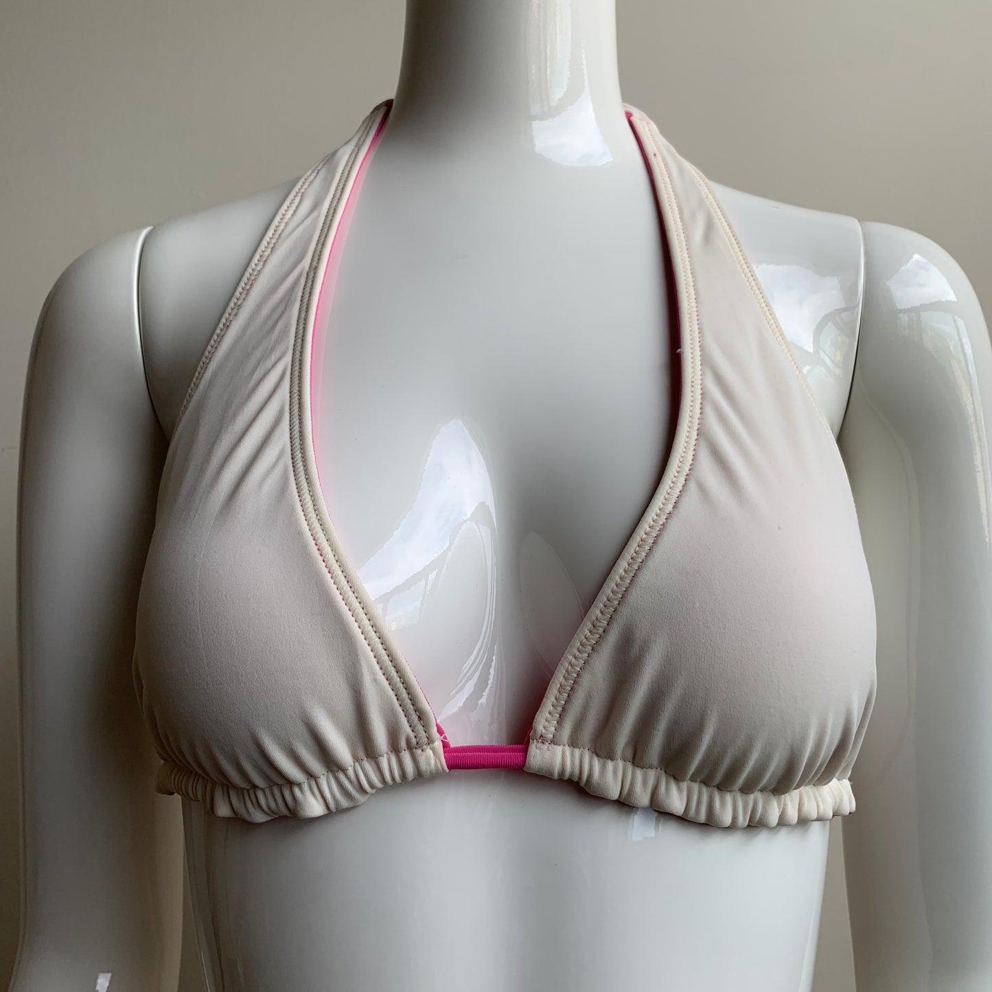 Billabong Bikini Pink Solid Reversible Cream Halter Top Swimsuit