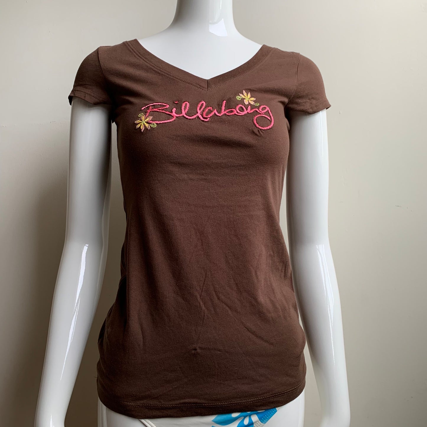 Billabong BLUE CRUSH Vintage RARE Brown embroidered logo fitted t-shirt tshirt