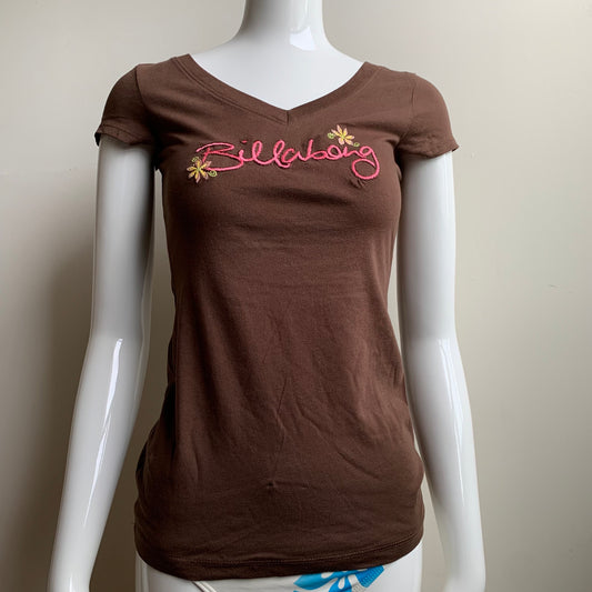 Billabong BLUE CRUSH Vintage RARE Brown embroidered logo fitted t-shirt tshirt