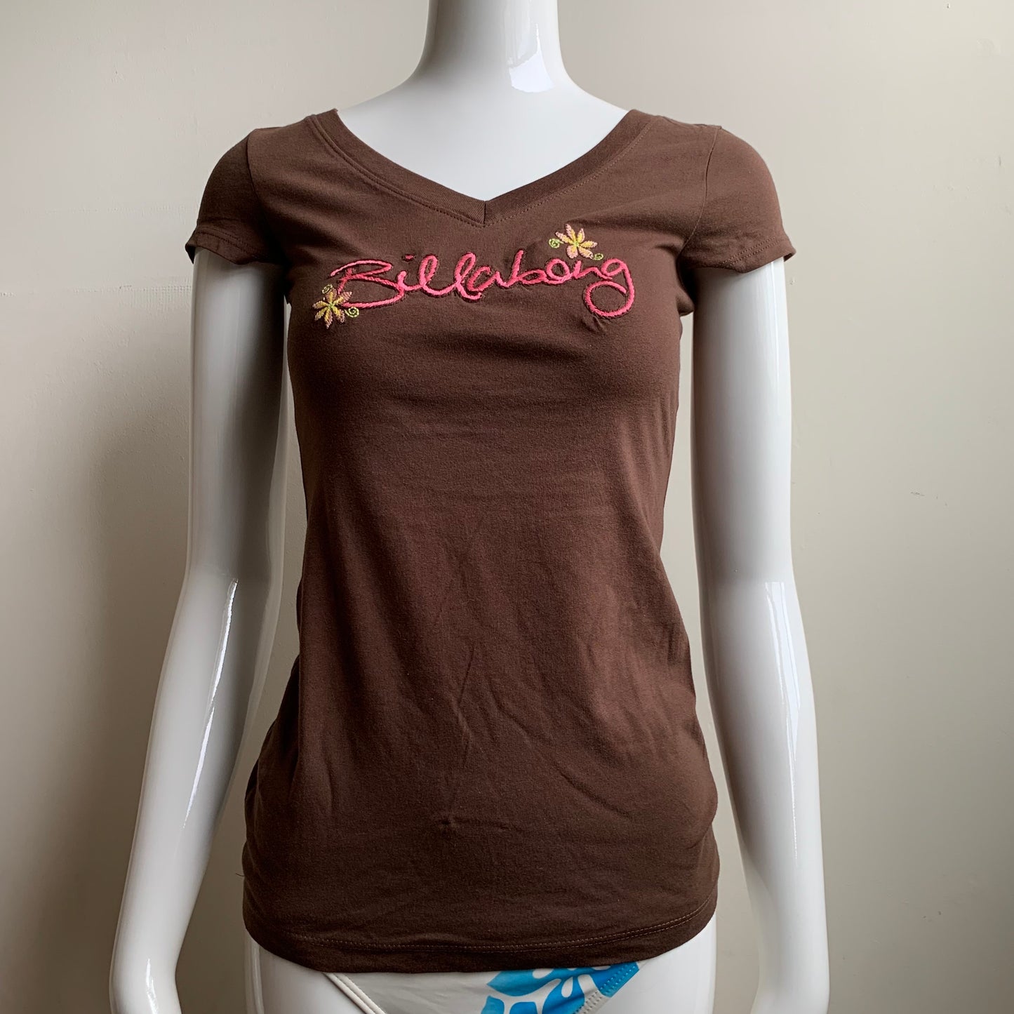 Billabong BLUE CRUSH Vintage RARE Brown embroidered logo fitted t-shirt tshirt