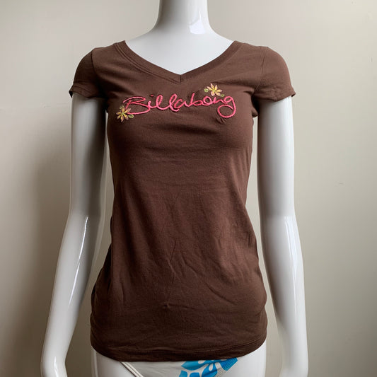 Billabong BLUE CRUSH Vintage RARE Brown embroidered logo fitted t-shirt tshirt