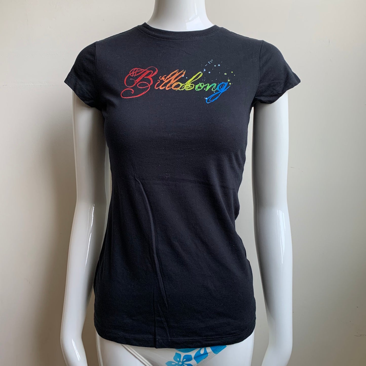 Billabong black Blue Crush Vintage Y2K rainbow logo fitted t-shirt tshirt