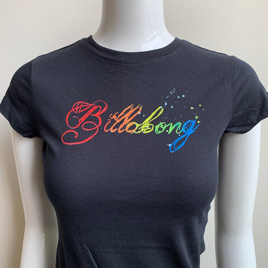 Billabong black Blue Crush Vintage Y2K rainbow logo fitted t-shirt tshirt