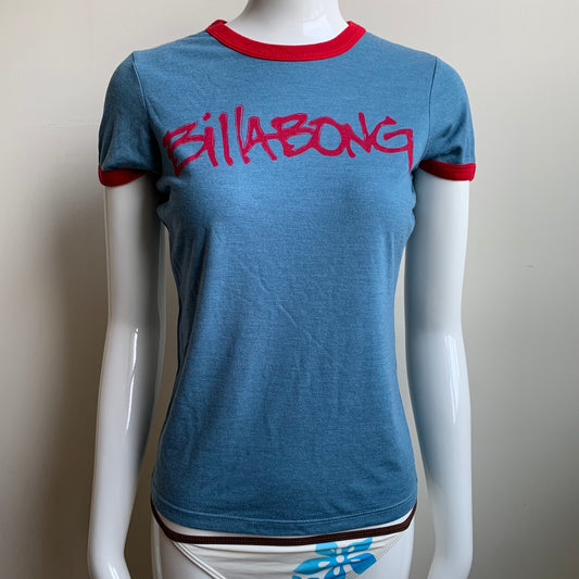 Billabong BLUE CRUSH era Vintage RARE marine blue logo fitted t-shirt tshirt