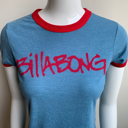 Billabong BLUE CRUSH era Vintage RARE marine blue logo fitted t-shirt tshirt