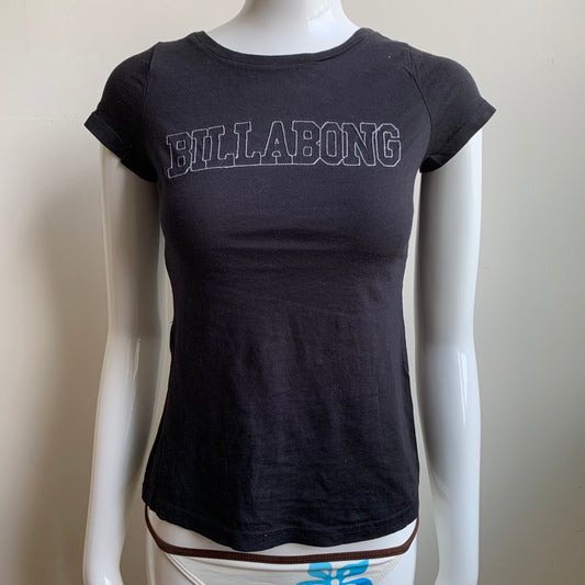 Billabong Vintage Surf Y2K RARE black stitched logo fitted t-shirt top tshirt