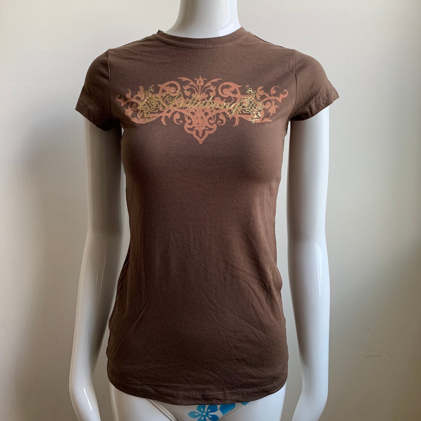 Billabong BLUE CRUSH Vintage Y2K RARE brown & gold logo fitted t-shirt tshirt