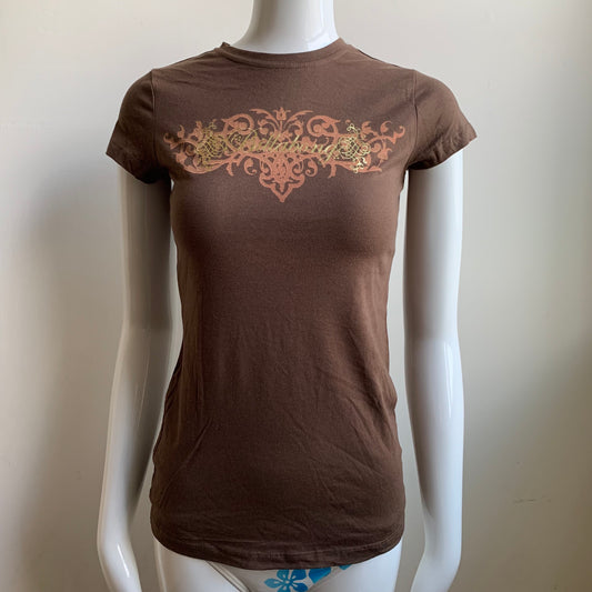 Billabong BLUE CRUSH Vintage Y2K RARE brown & gold logo fitted t-shirt tshirt