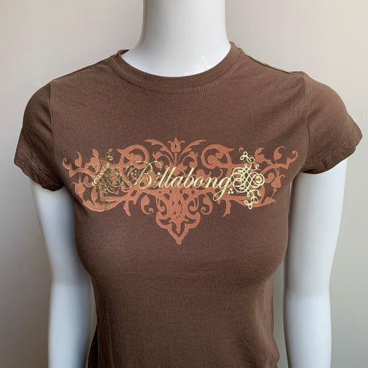 Billabong BLUE CRUSH Vintage Y2K RARE brown & gold logo fitted t-shirt tshirt