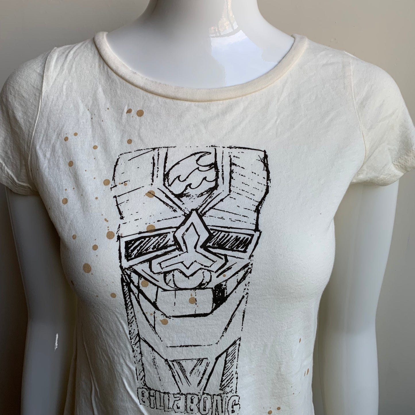Billabong BLUE CRUSH Vintage RARE cream splatter logo surf fitted t-shirt tshirt