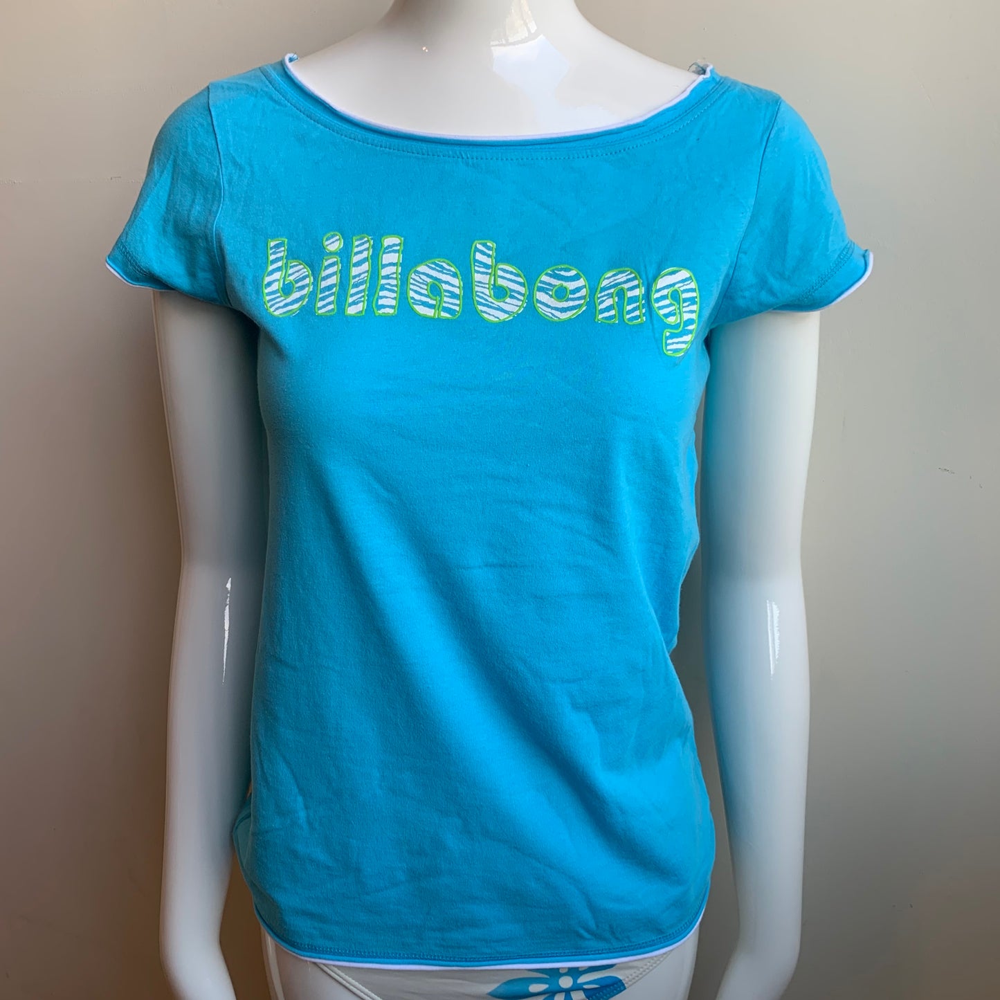 Billabong BLUE CRUSH era Vintage Y2K RARE blue zebra logo fitted t-shirt tshirt