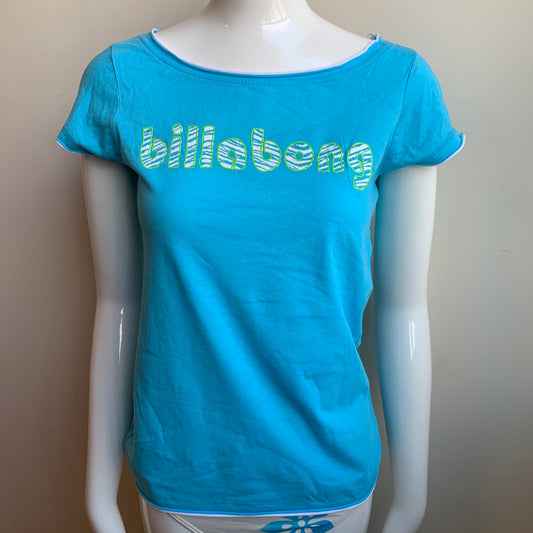 Billabong BLUE CRUSH era Vintage Y2K RARE blue zebra logo fitted t-shirt tshirt