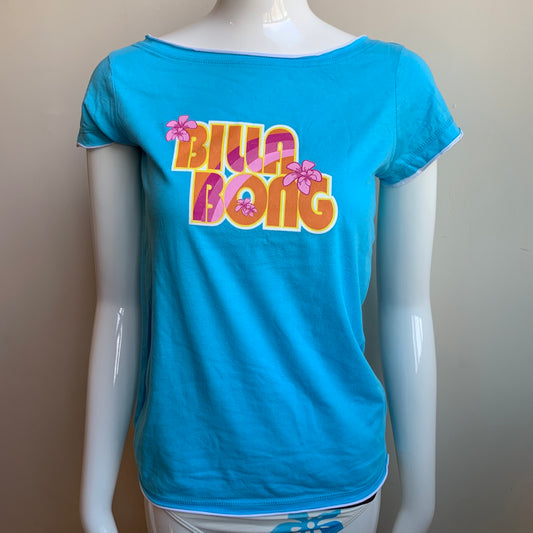 Billabong BLUE CRUSH Vintage Y2K RARE blue graphic logo fitted t-shirt tshirt