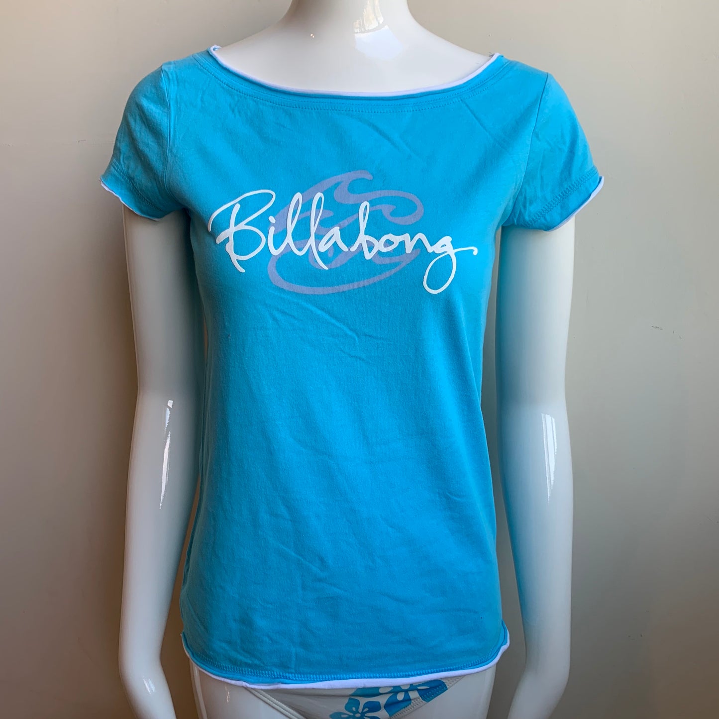 Billabong BLUE CRUSH era Vintage RARE blue logo fitted boat neck t-shirt tshirt