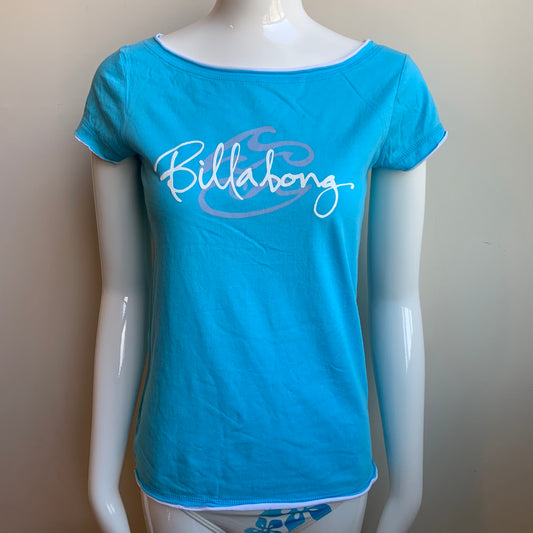Billabong BLUE CRUSH era Vintage RARE blue logo fitted boat neck t-shirt tshirt