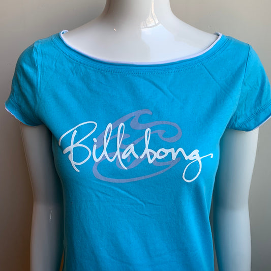 Billabong BLUE CRUSH era Vintage RARE blue logo fitted boat neck t-shirt tshirt