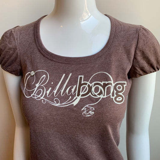 Billabong BLUE CRUSH era Vintage Y2K RARE Brown logo fitted t-shirt tshirt top