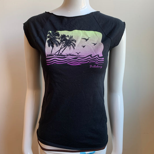 Billabong BLUE CRUSH era Vintage RARE black & purple scenic logo fitted t-shirt