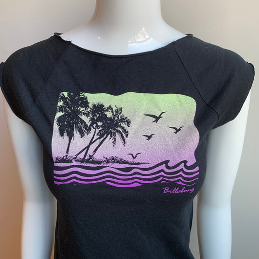 Billabong BLUE CRUSH era Vintage RARE black & purple scenic logo fitted t-shirt