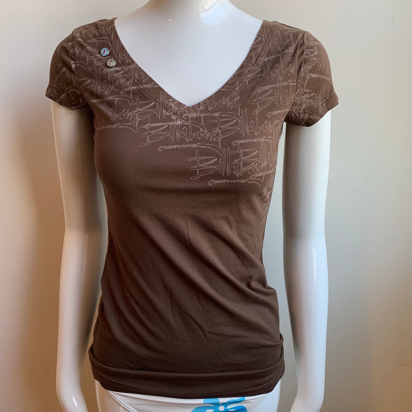 Billabong BLUE CRUSH era Vintage RARE brown logo fitted v-neck t-shirt tshirt
