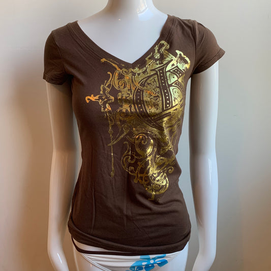 Billabong BLUE CRUSH era Vintage Y2K RARE brown gold logo fitted t-shirt tshirt