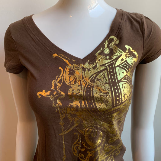Billabong BLUE CRUSH era Vintage Y2K RARE brown gold logo fitted t-shirt tshirt