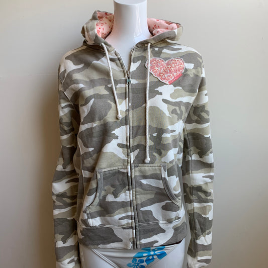 Billabong camouflage army print heart hoodie sweater