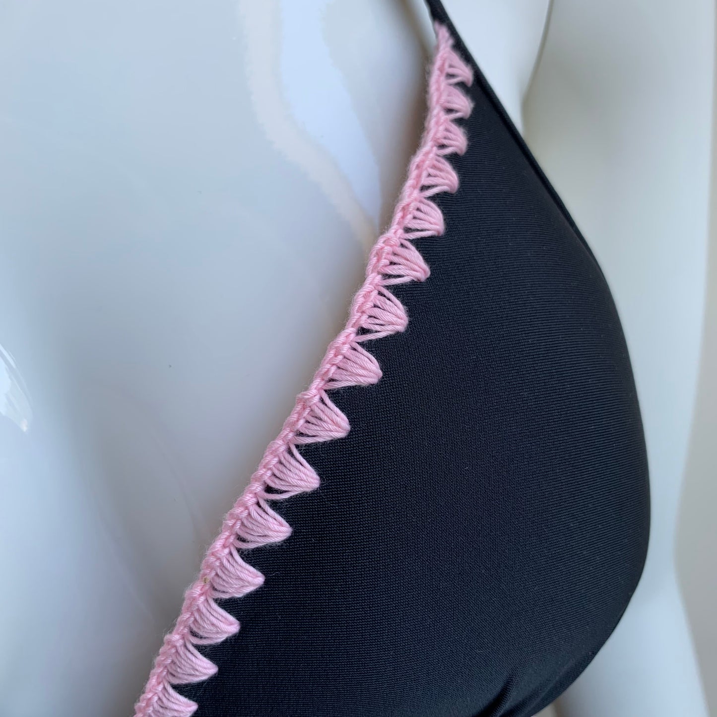 Hula Honey black pink stitch apron style tankini top with push up padding