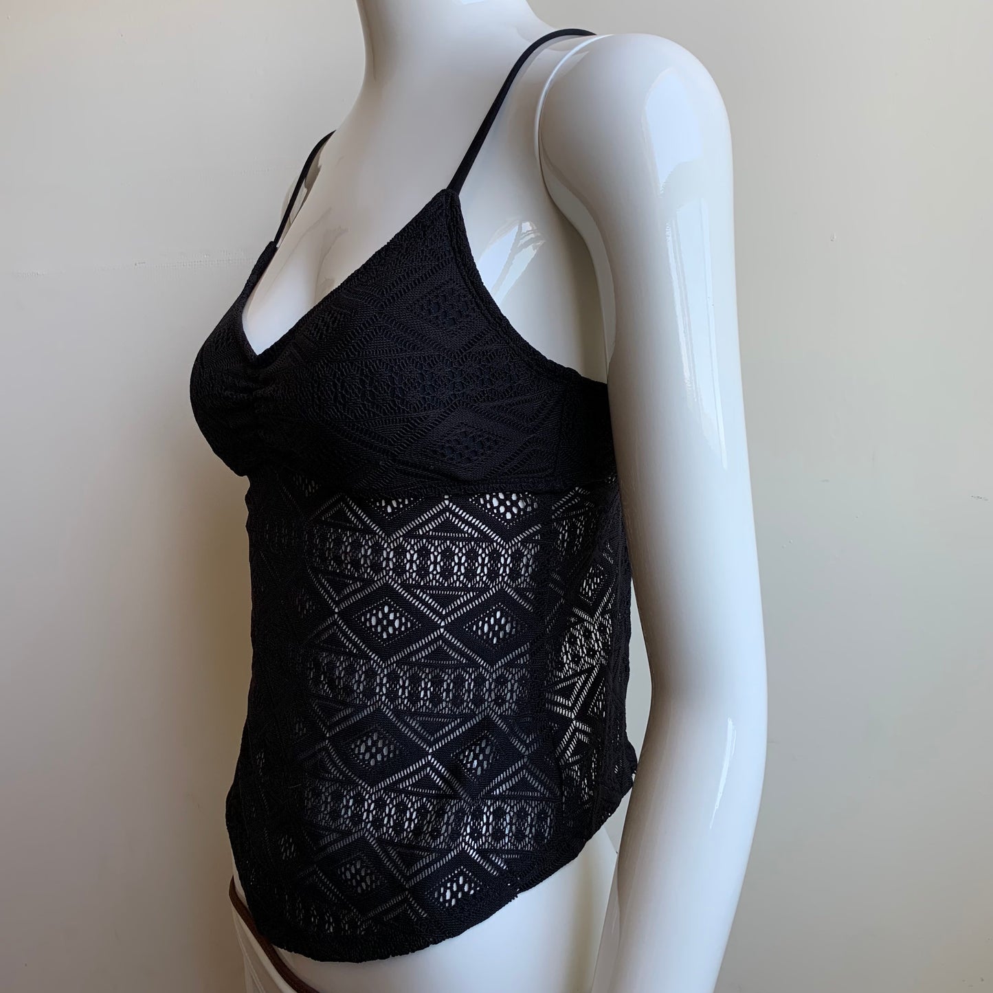 Hula Honey black crochet lace cross back apron style tankini top