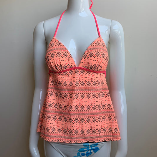 Hula Honey apron style tankini top bright coral with push up padding