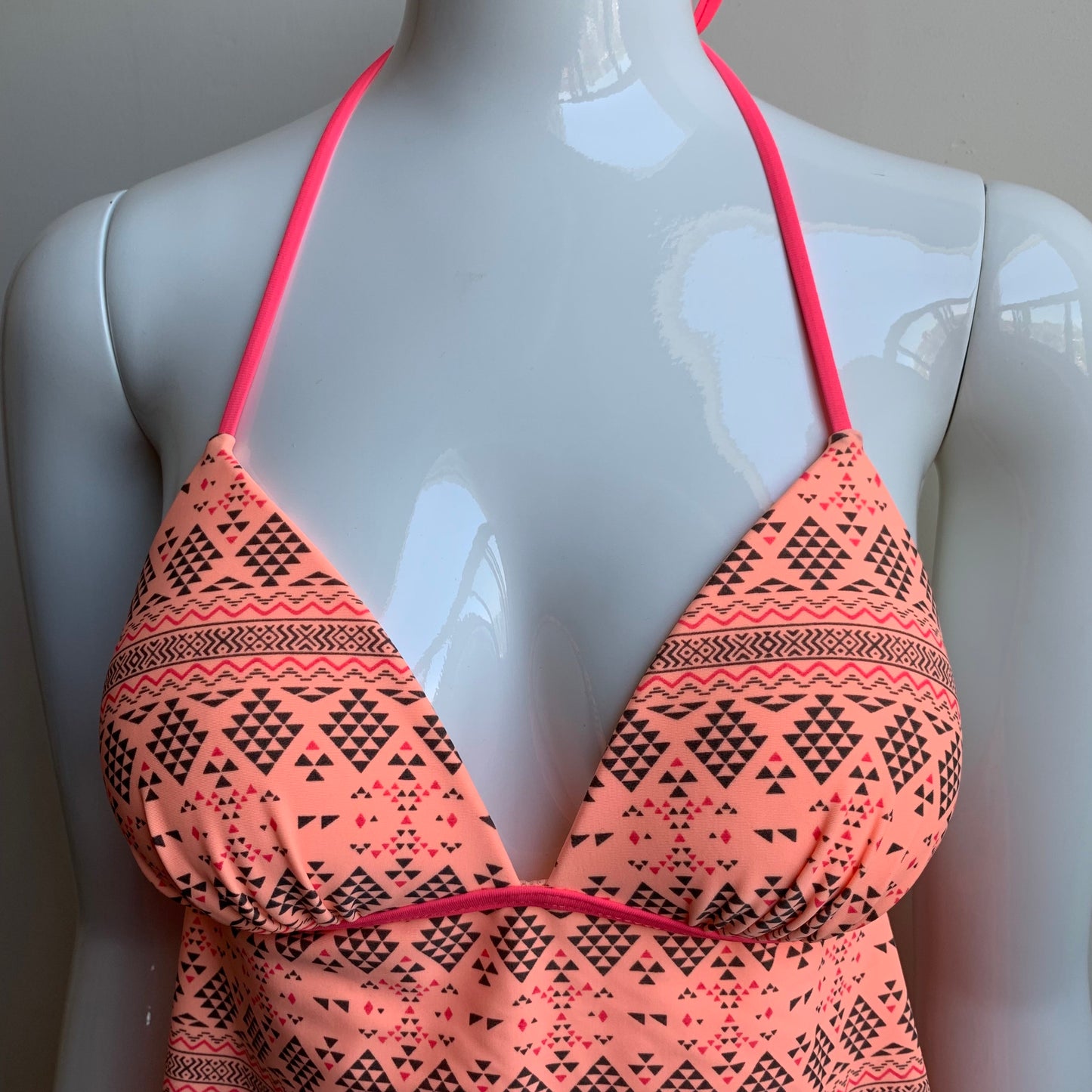 Hula Honey apron style tankini top bright coral with push up padding
