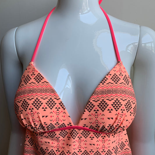 Hula Honey apron style tankini top bright coral with push up padding