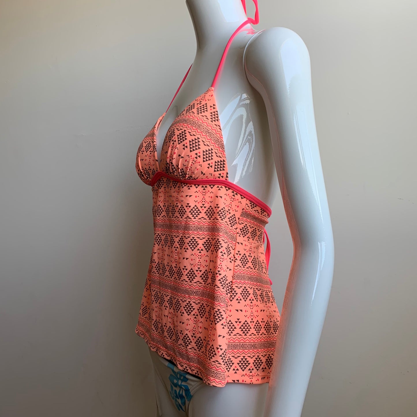 Hula Honey apron style tankini top bright coral with push up padding