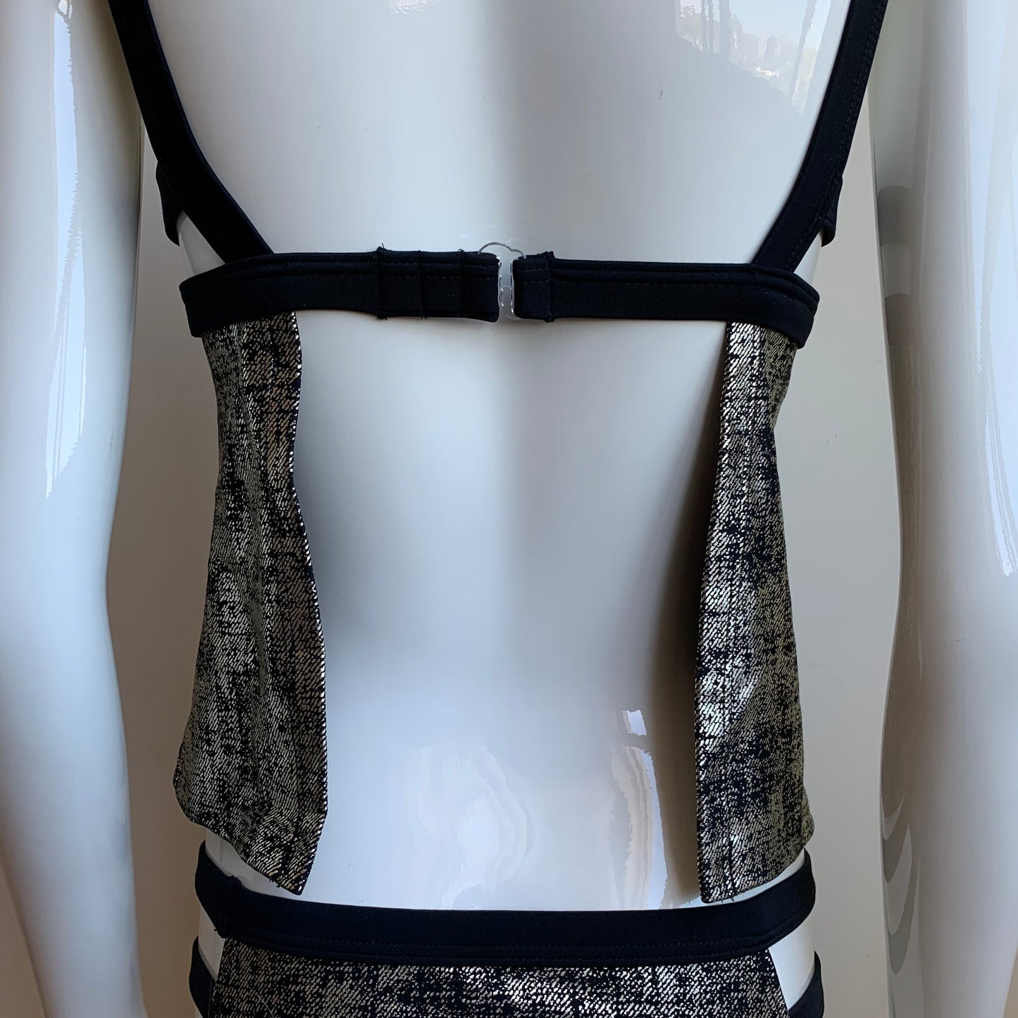 Hula Honey black & gold apron style tankini top with push up padding