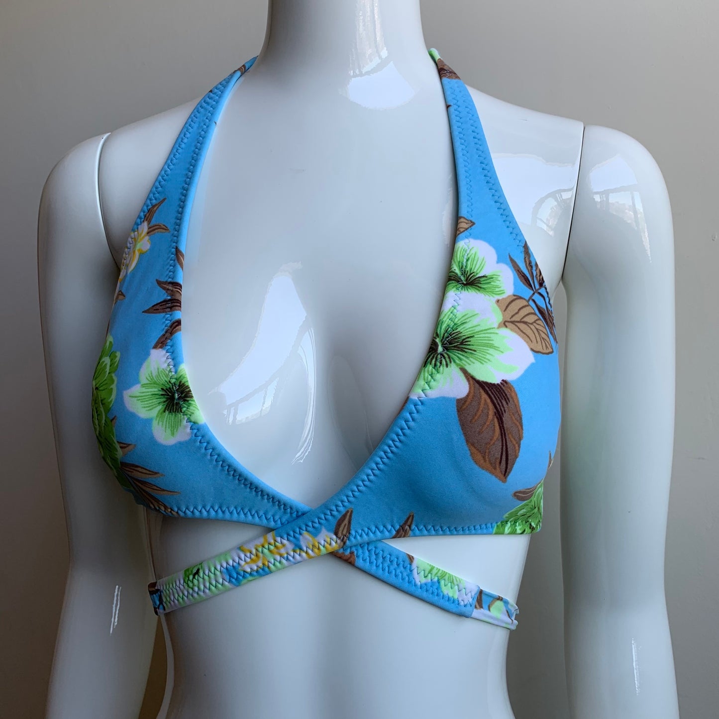 Radio Fiji blue & green floral wrap around low rise vintage bikini made in usa