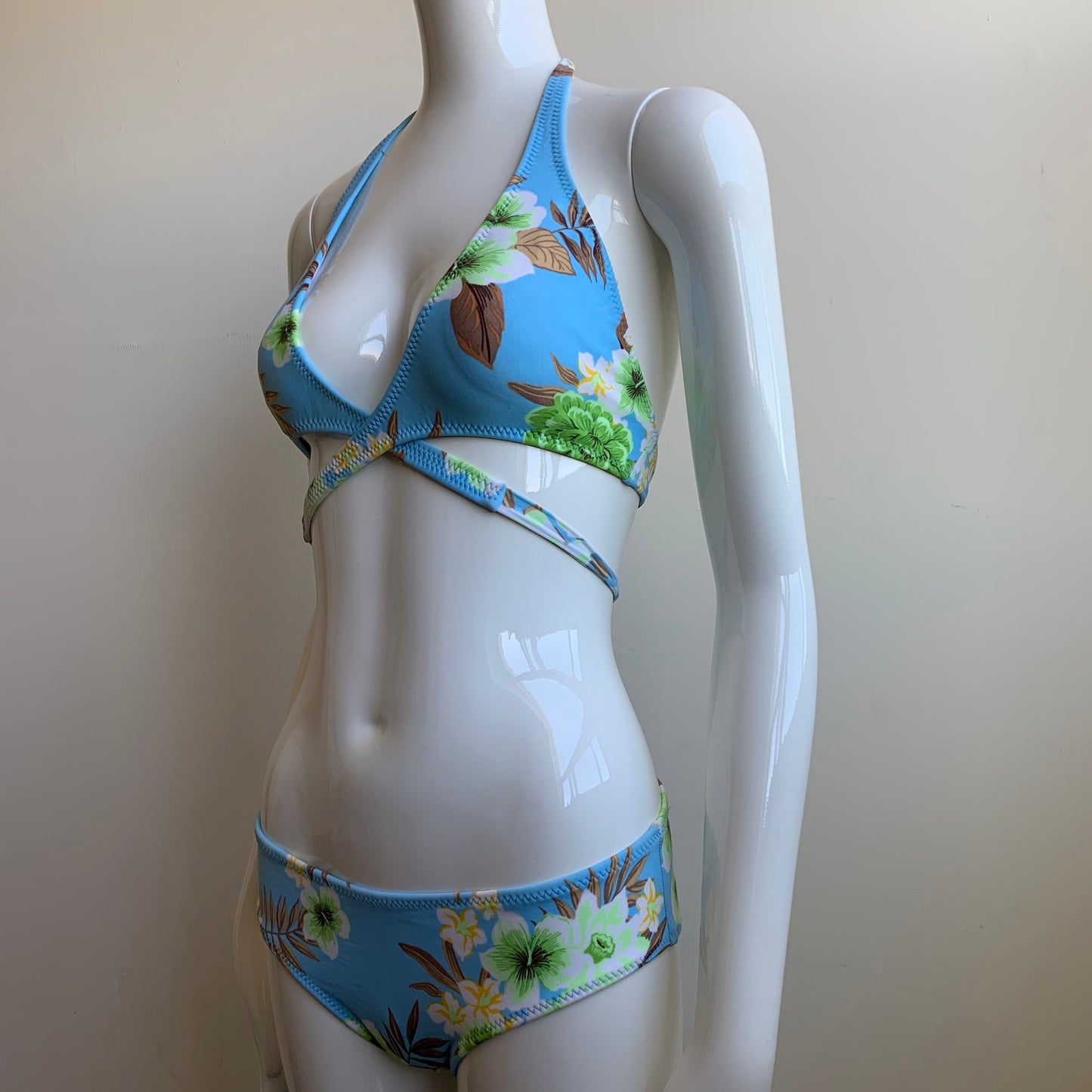 Radio Fiji blue & green floral wrap around low rise vintage bikini made in usa