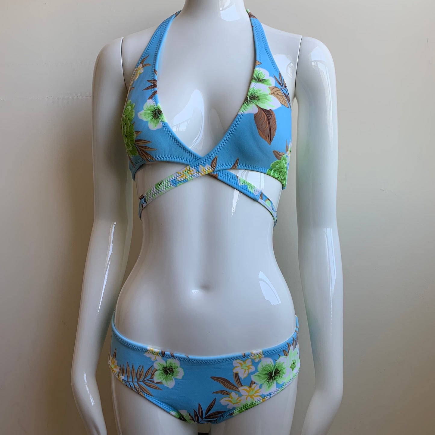 Radio Fiji blue & green floral wrap around low rise vintage bikini made in usa