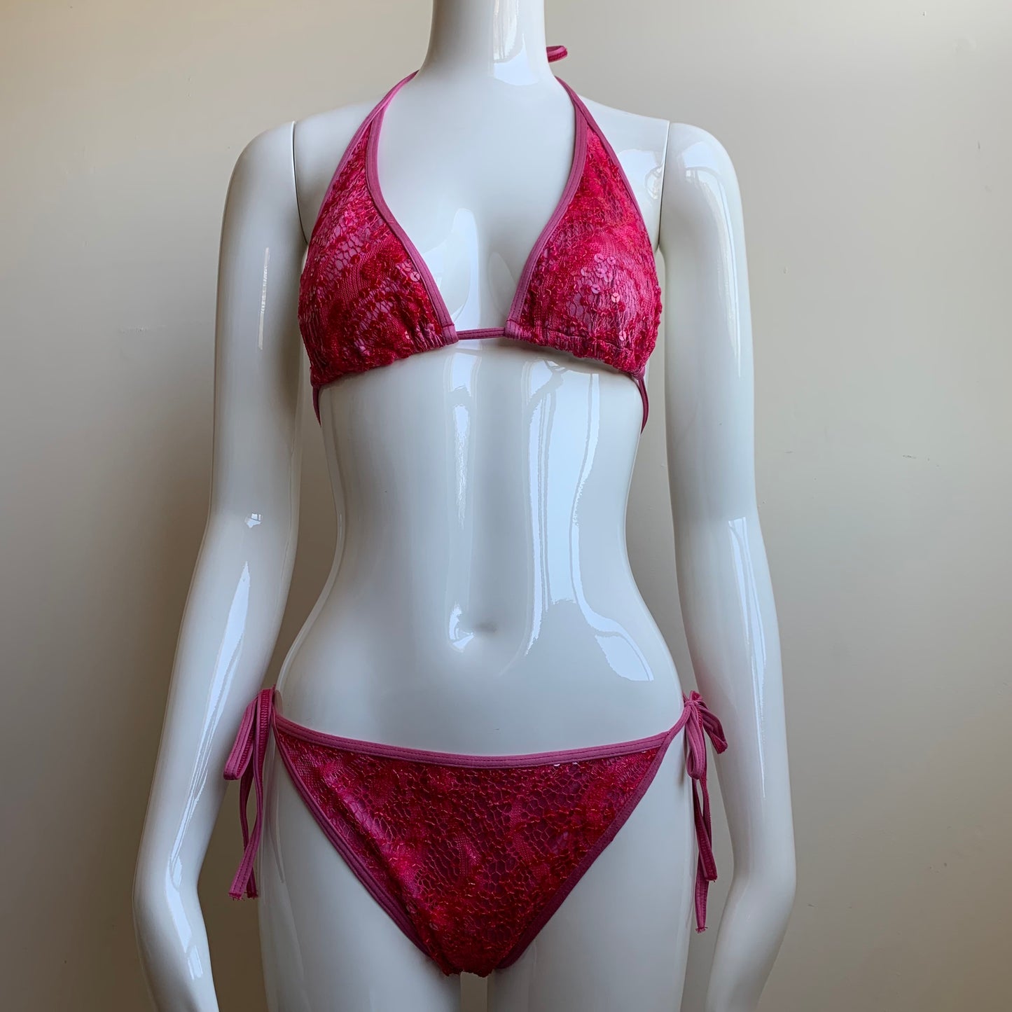 Sauvage california pink sequins triangle top tie side bikini