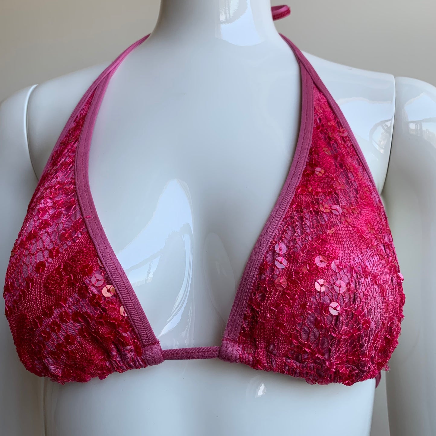 Sauvage california pink sequins triangle top tie side bikini