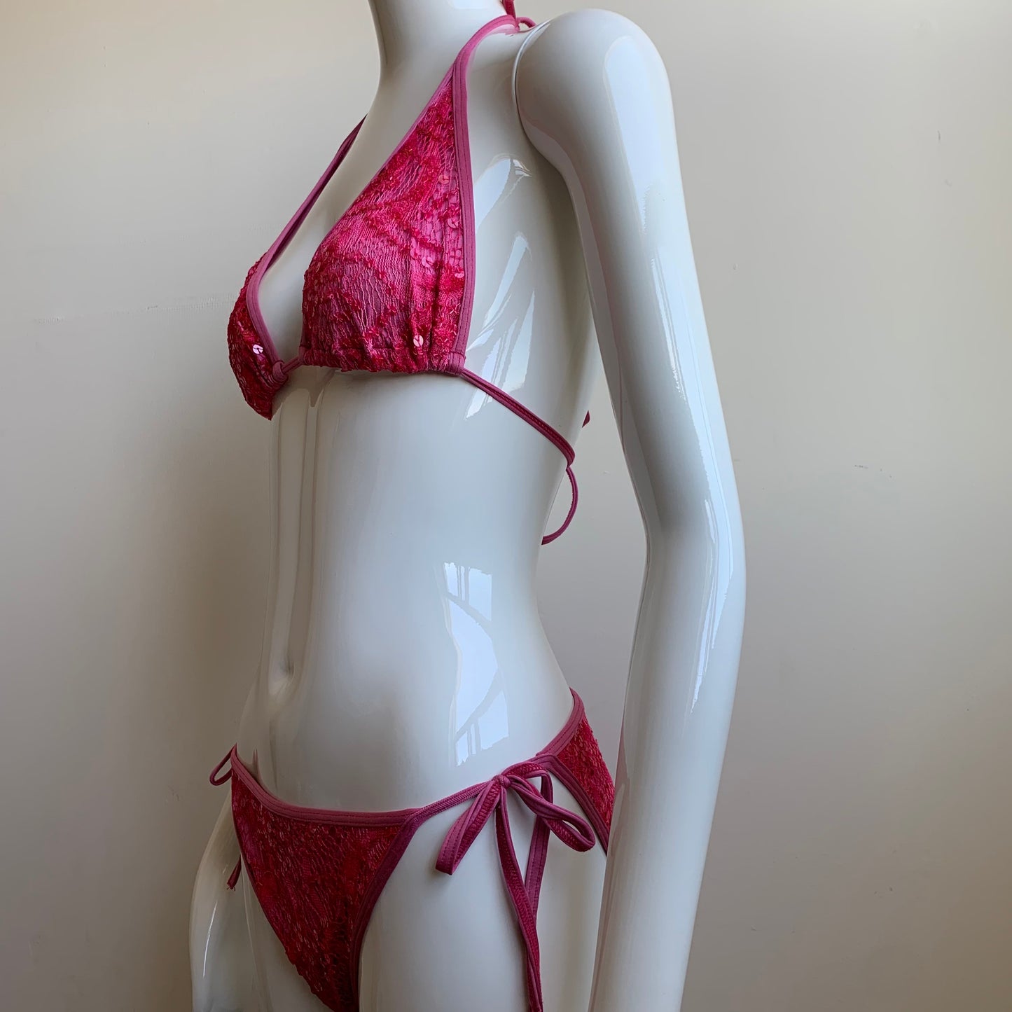 Sauvage california pink sequins triangle top tie side bikini