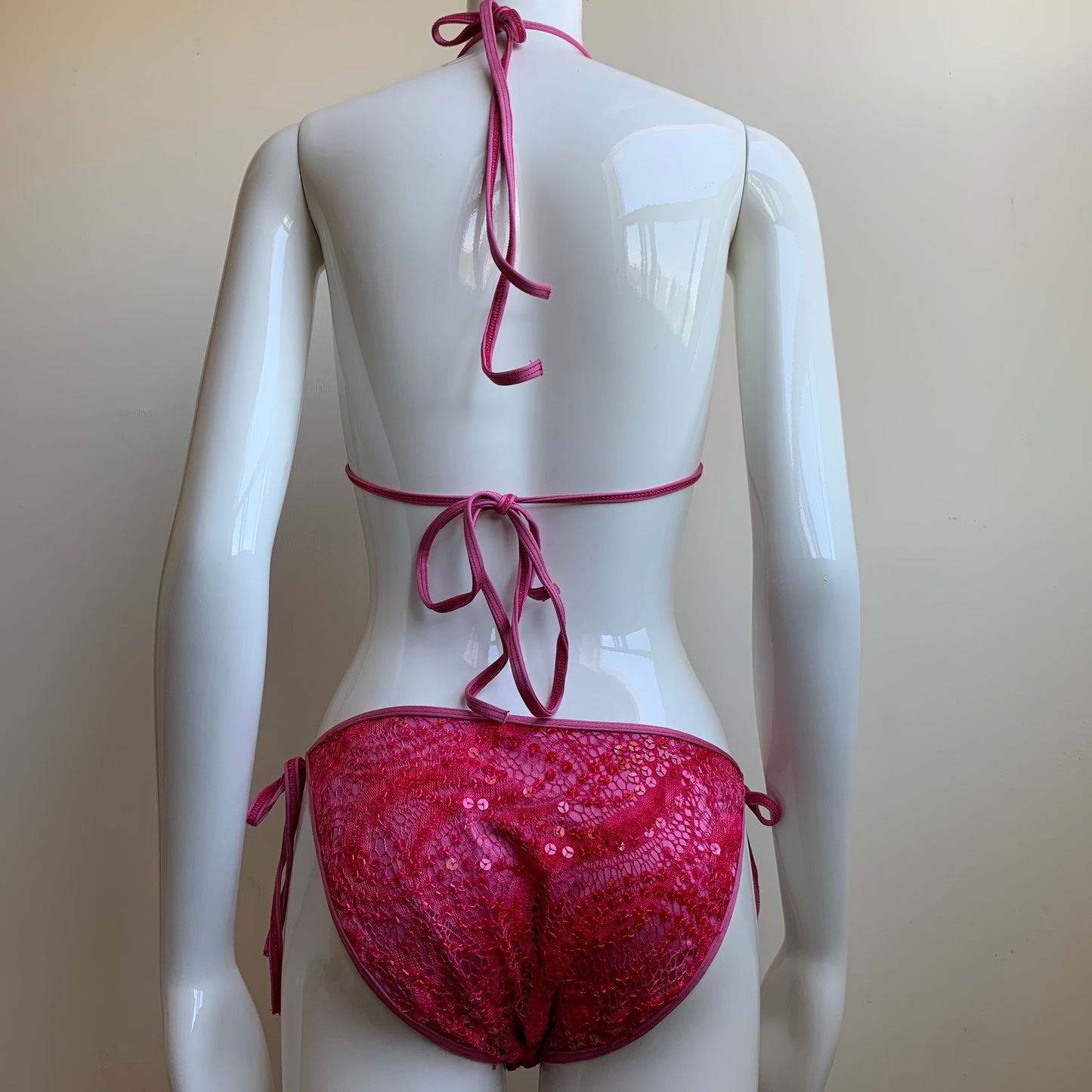 Sauvage california pink sequins triangle top tie side bikini