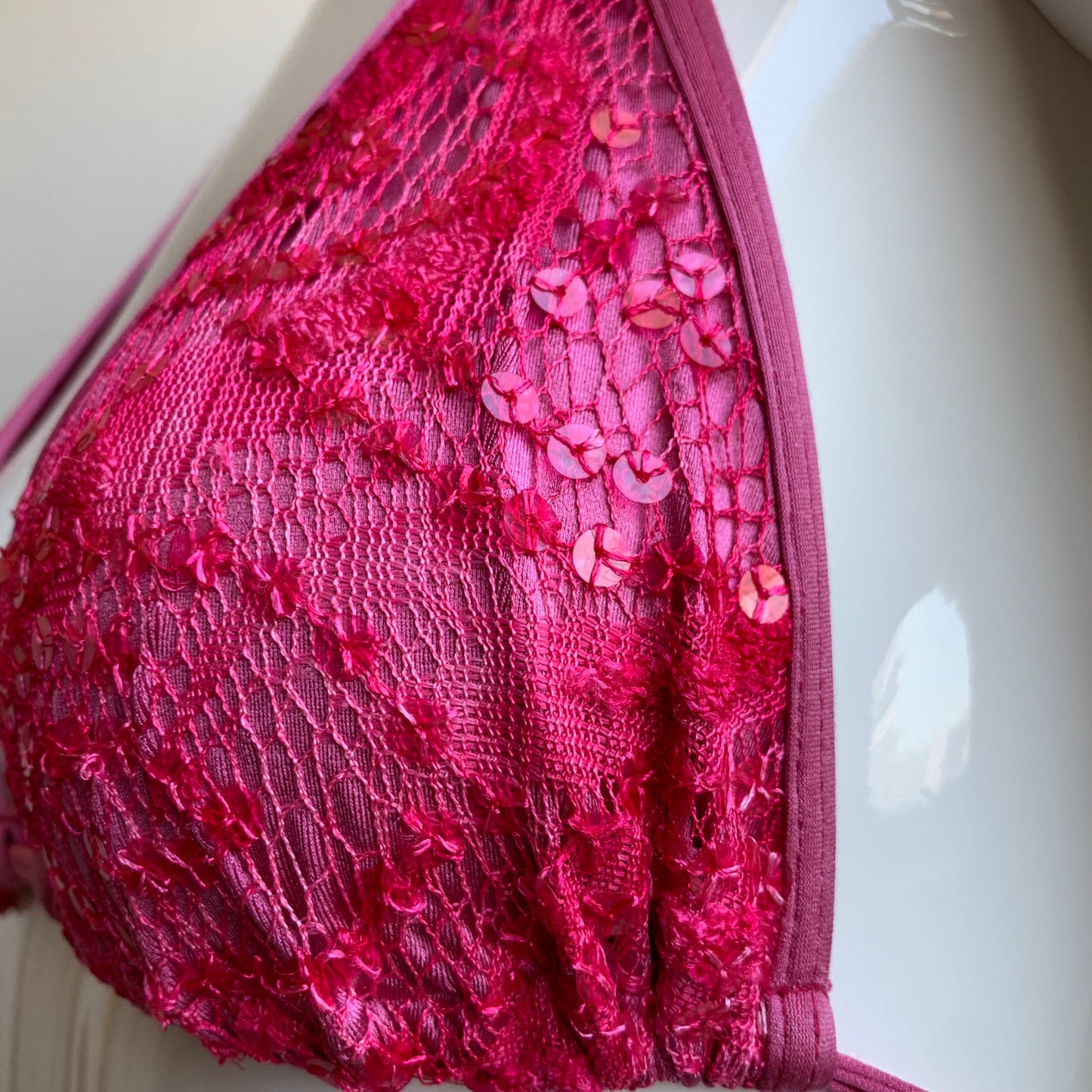 Sauvage california pink sequins triangle top tie side bikini
