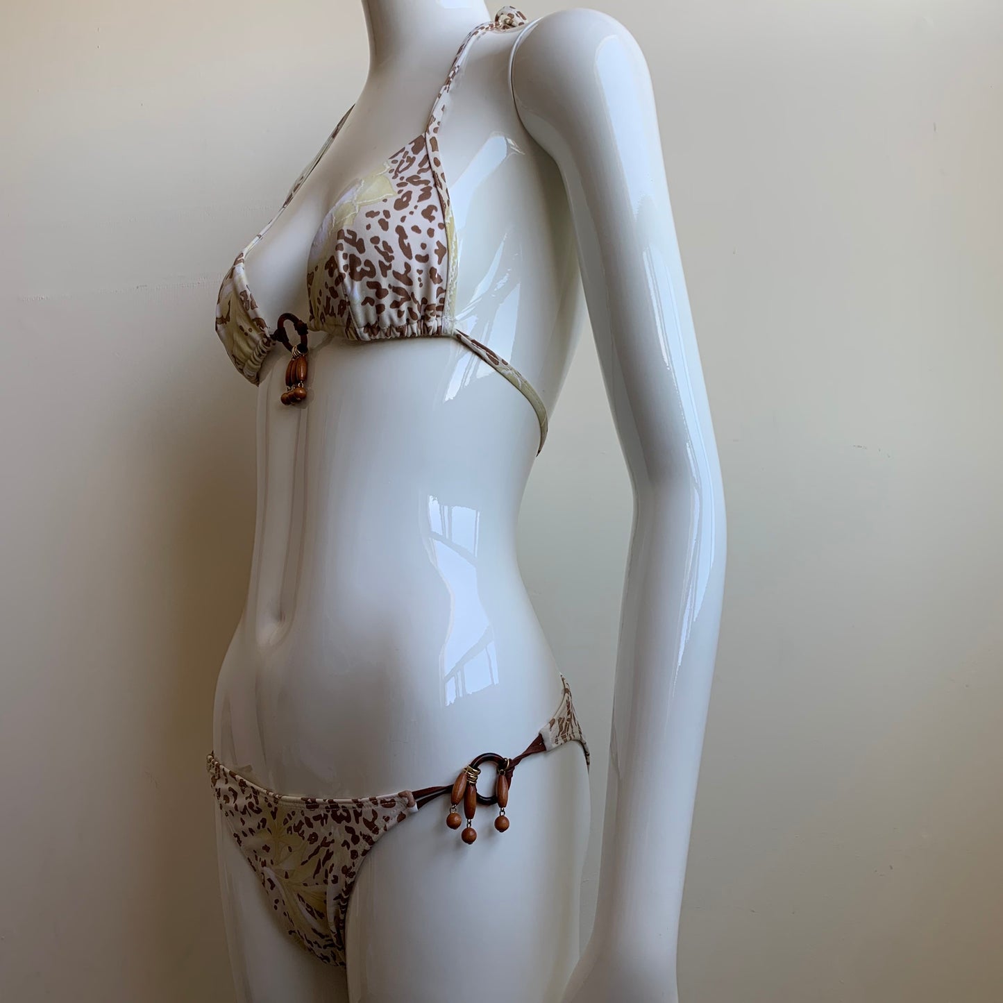 Sauvage California cream beige triangle top beaded side bikini