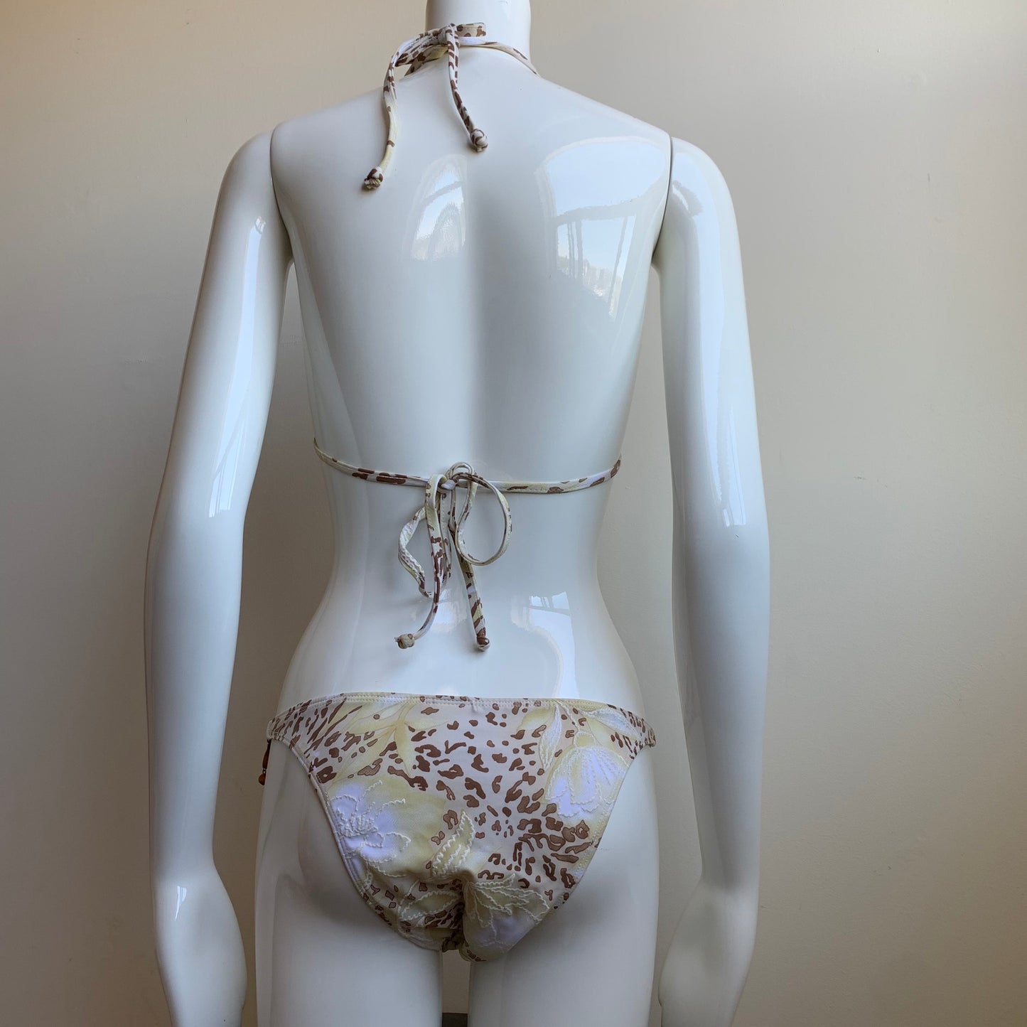Sauvage California cream beige triangle top beaded side bikini