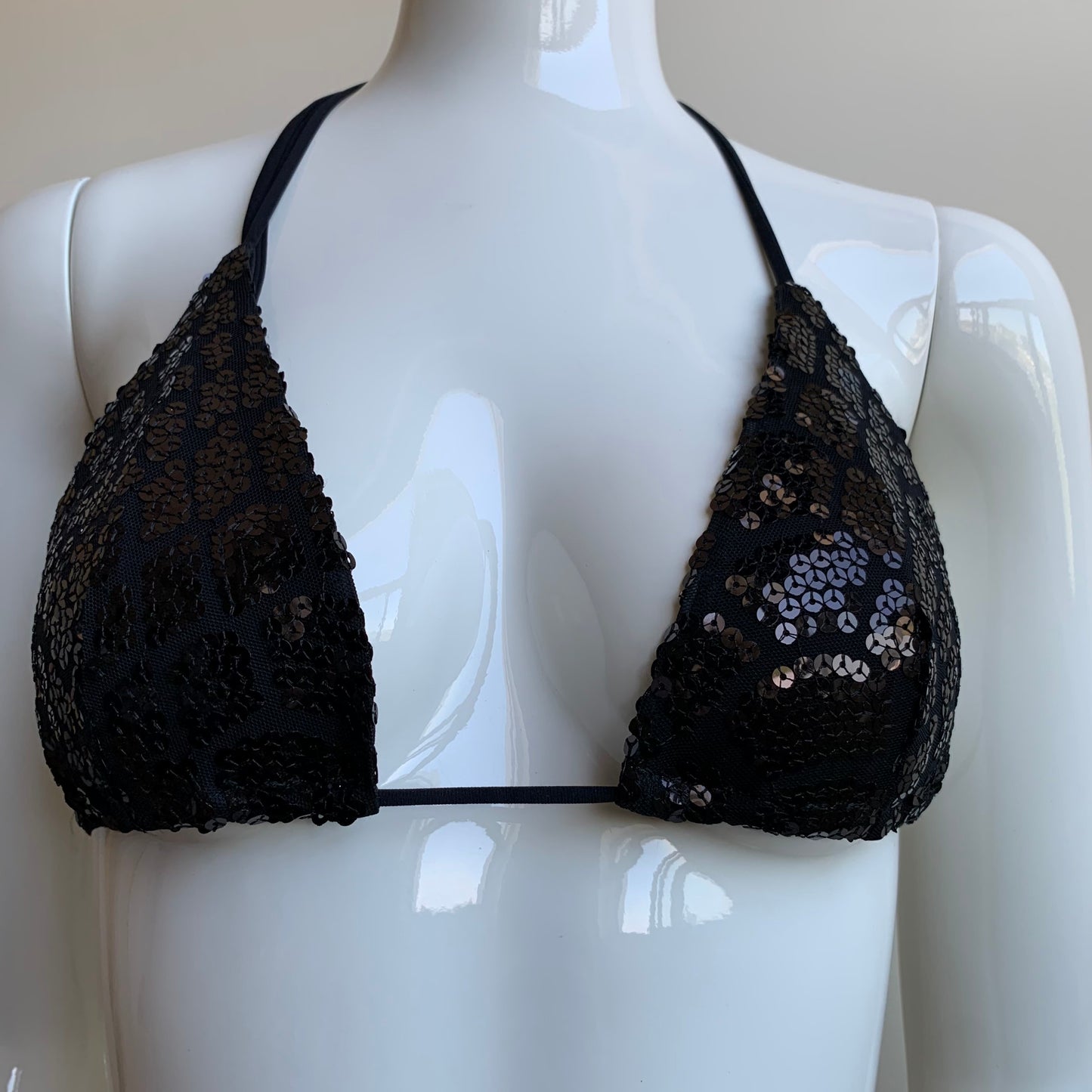 Sauvage Luxe black sequin triangle top tie side bikini